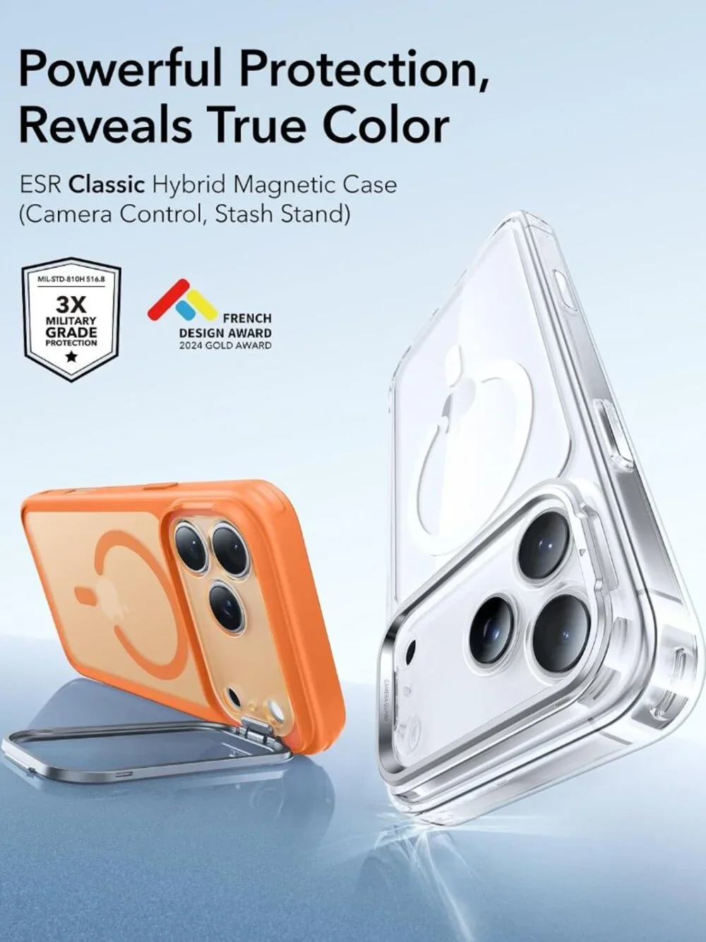 ESR iPhone 17 Pro Case Stash Stand MagSafe Military Drop Frosted Orange